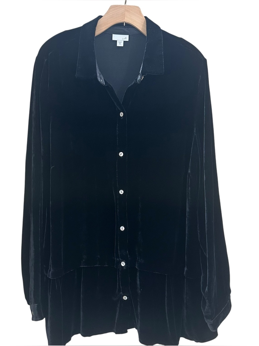 J Jill Velvet Silk Blend Tunic Blouse Button Front Black XL Tall